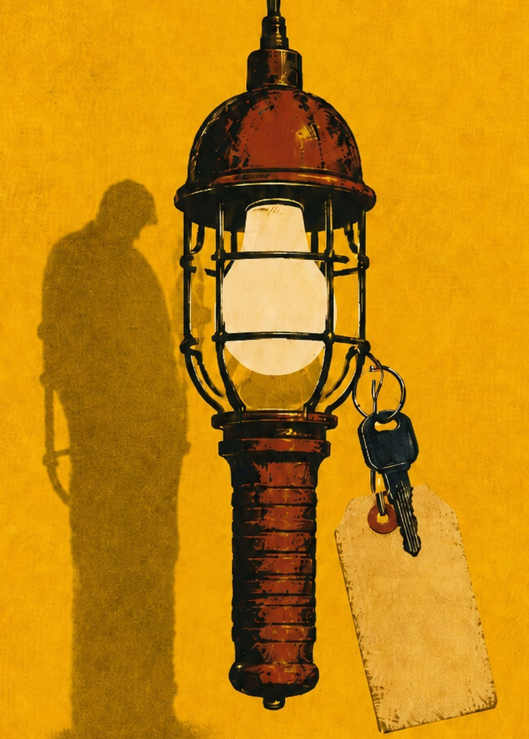 Vintage trouble light with keys and a mechanic's shadow